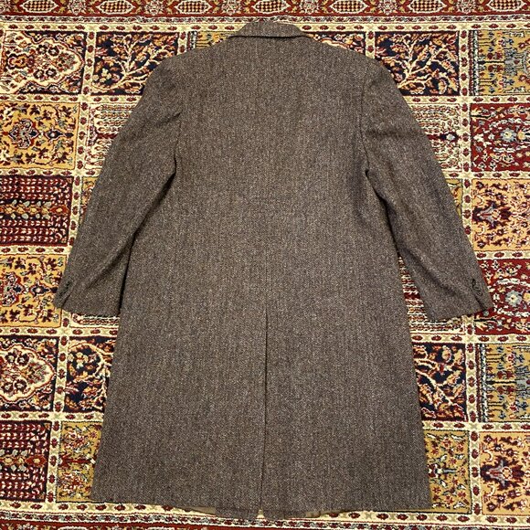 Vintage 80s Harris Tweed Wool Overcoat Brown - Picture 5 of 5